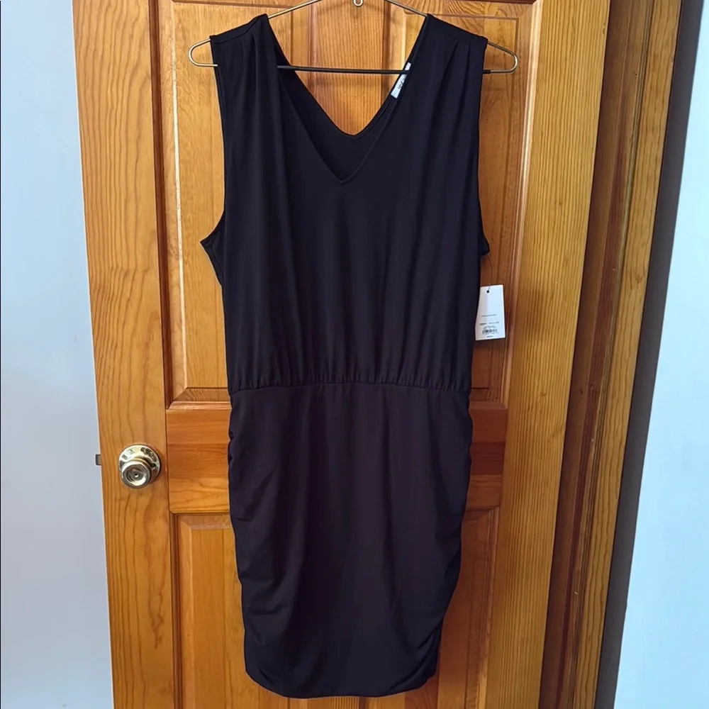 Nine West Black Ruched V-Neck Cocktail Dress - Picture 1 of 7